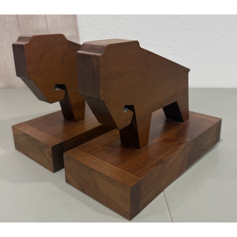 Hand Carved Wooden Buffalo Book Ends Modern Western Home Decor Accent